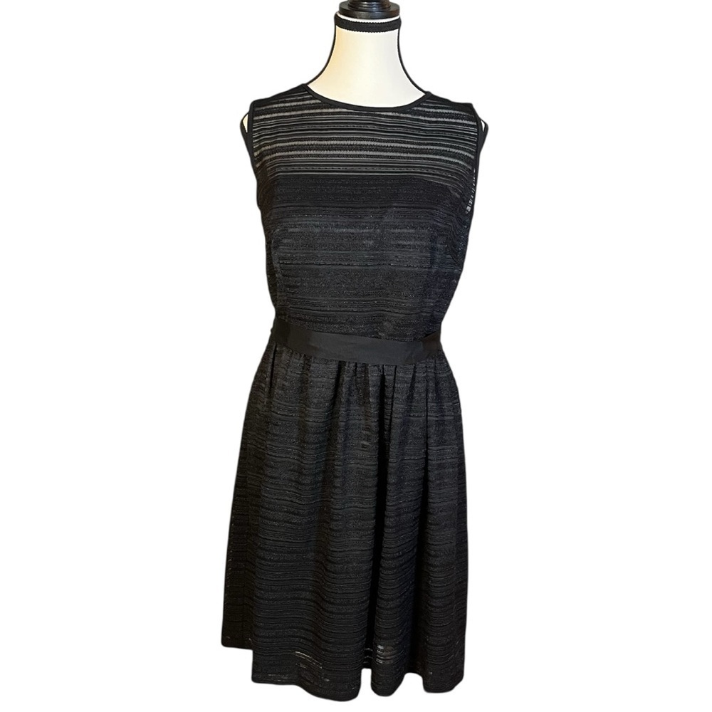 Trina Turk Black Dress LBD Sleeveless Sheer Striped Knee Women’s Size Small